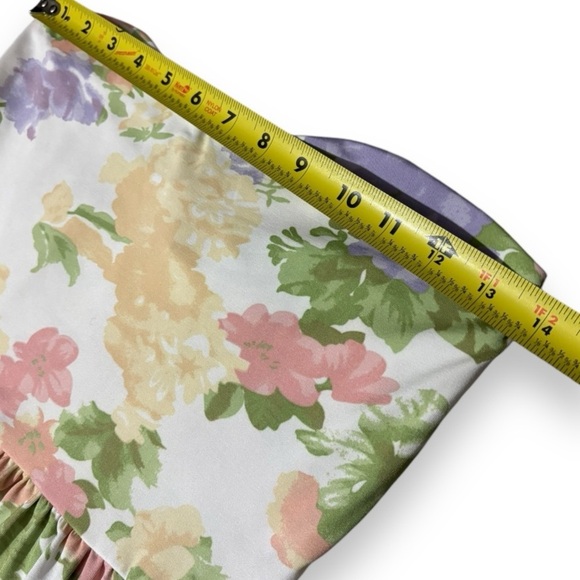 ASOS Mid-Length Sweetheart Neck Cinched Waist White With Floral Strapless Dress - Picture 7 of 15